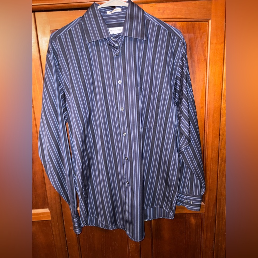 Pronto Uomo Blue Casual Button Down Shirt with Pinstripes